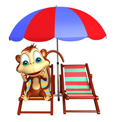 Sticker - Monkey cartoon character  with beach chair