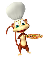 Sticker - Monkey cartoon character with pizza and chef hat