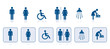 WC-Symbole in blau, Hinweisschilder, icons