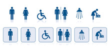 WC-Symbole In Blau, Hinweisschilder, Icons