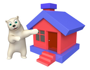 Poster - cute Polar bear cartoon character with home