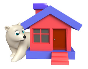 Poster - cute Polar bear cartoon character with home