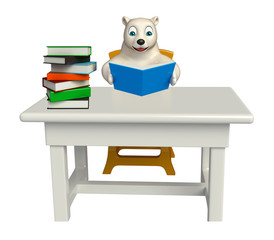 Sticker - fun Polar bear cartoon character with books ;table and chair