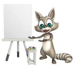 Poster - fun  Raccoon cartoon character with  easel board