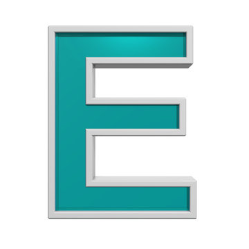 One letter from turquoise glass with white frame alphabet set. 3D illustration.