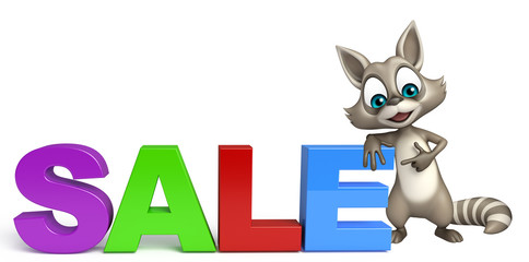 Canvas Print - fun Raccoon cartoon character with sale sign