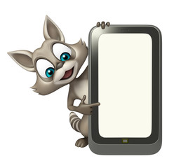 Canvas Print - cute Raccoon cartoon character with mobile