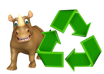 Sticker - fun Rhino cartoon character with recycle