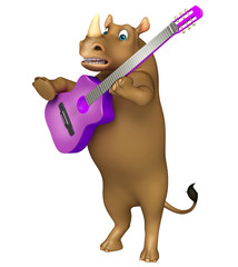 Poster - fun Rhino cartoon character with guitar