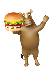 Poster - cute Rhino cartoon character with burger