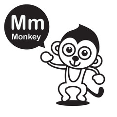 Wall Mural - M Monkey cartoon and alphabet for children to learning and color