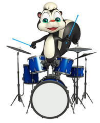 Sticker - fun Skunk cartoon character with drum