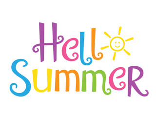 Wall Mural - HELLO SUMMER in Festive Font with sun