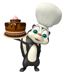 Sticker - fun Skunk cartoon character with cake and chef hat