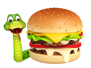 Poster - fun Snake cartoon character with burger