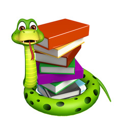 Sticker - cute Snake cartoon character with book stack