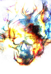 Aufkleber - Skull and fractal effect. Color space background, computer collage. Elements of this image furnished by NASA.