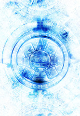 Wall Mural - ancient mayan calendar, abstract color background, computer collage.