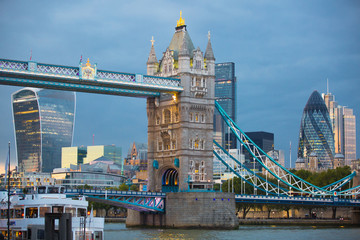 Poster - Tower Bridge and City of London skyscrapers, London