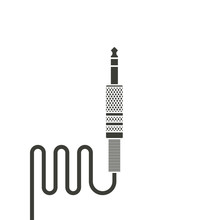 Black audio jack, headphone jack, audio equipment jack cable, wire, abstract guitar jack icon vector illustration isolated on white background