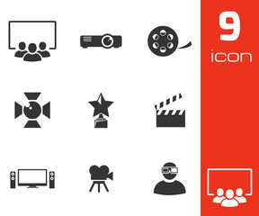 Sticker - Vector black movie icons set