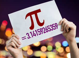 Pi = 3.14159265359 placard with bokeh background