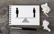 Equality of man and woman. On a wooden table notebook