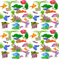 Wall Mural - Aquarium fish vector illustration seamless pattern 