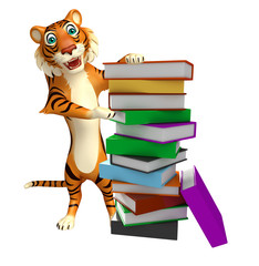 Wall Mural - fun Tiger cartoon character with book