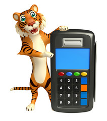 Canvas Print - fun Tiger cartoon character with swipe machine