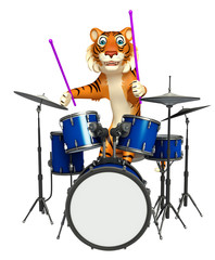 Sticker - cute Tiger cartoon character with drum