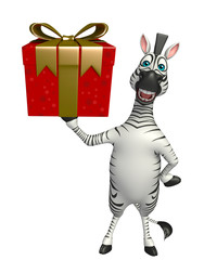 Poster - cute Zebra cartoon character with giftbox