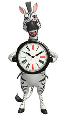 Canvas Print - cute Zebra cartoon character with clock