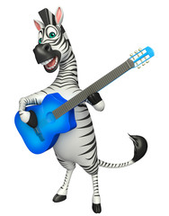 Poster - cute Zebra cartoon character with guitar