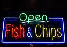 Fish And Chips Restaurant Neon Sign Background