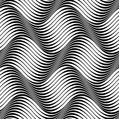 Wall Mural - Vector seamless texture. Modern geometric background. Monochrome repeating pattern with waves.