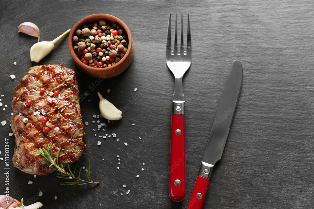 Delicious grilled steak with vegetables