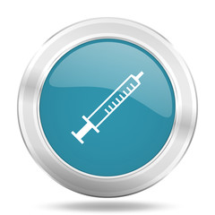 Poster - medicine icon, blue round glossy metallic button, web and mobile app design illustration