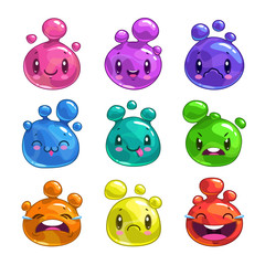 Sticker - Funny cartoon colorful little bubble characters