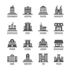 Wall Mural - Government, public building vector icons set. Building icon set public and architecture building government city illustration