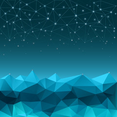 Poster - Polygon background, digital night sky, sunrise in the mountains, mountains and stars.