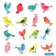 Watercolor birds set. Collection of cute cartoon birds. Vector illustration. 