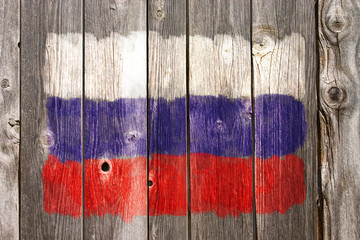 Wall Mural - russische farben auf alter bretterwand
