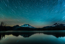 Star Trails Over The Lake Of Bend, Oregon