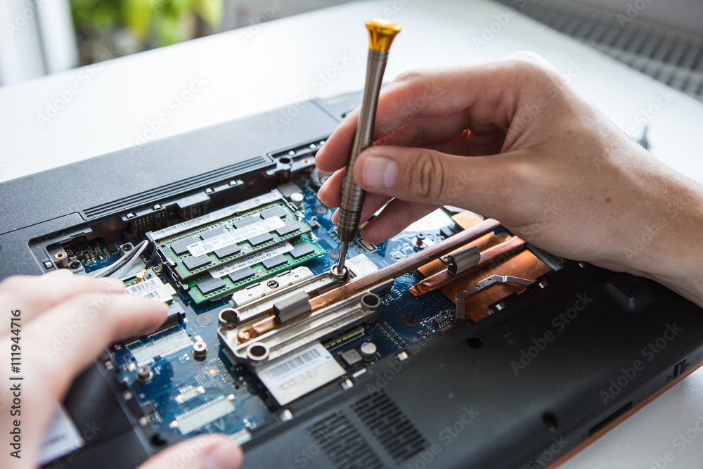cooling the hot temperature of the laptop, close up,macro, Stock Photo ...