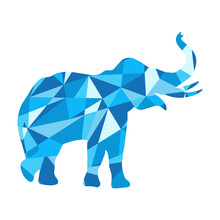 Blue Shapes Abstract Elephant. Animal Isolated
