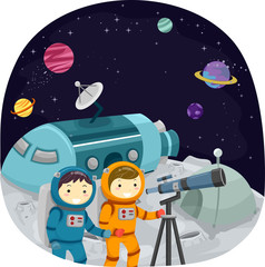 Sticker - Stickman Kids Telescope Moon