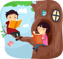 Sticker - Stickman Kids Read Tree House