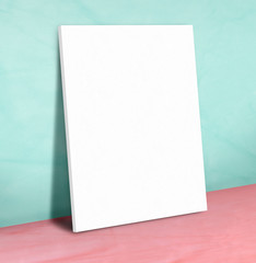 Leinwandbilder - Blank white paper poster on turquoise leather wall and pink floo