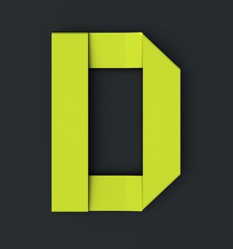 Origami paper font letter D. 3d rendering isolated on dark background